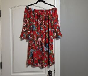 City Streets Red Floral Off-Shoulder Dress